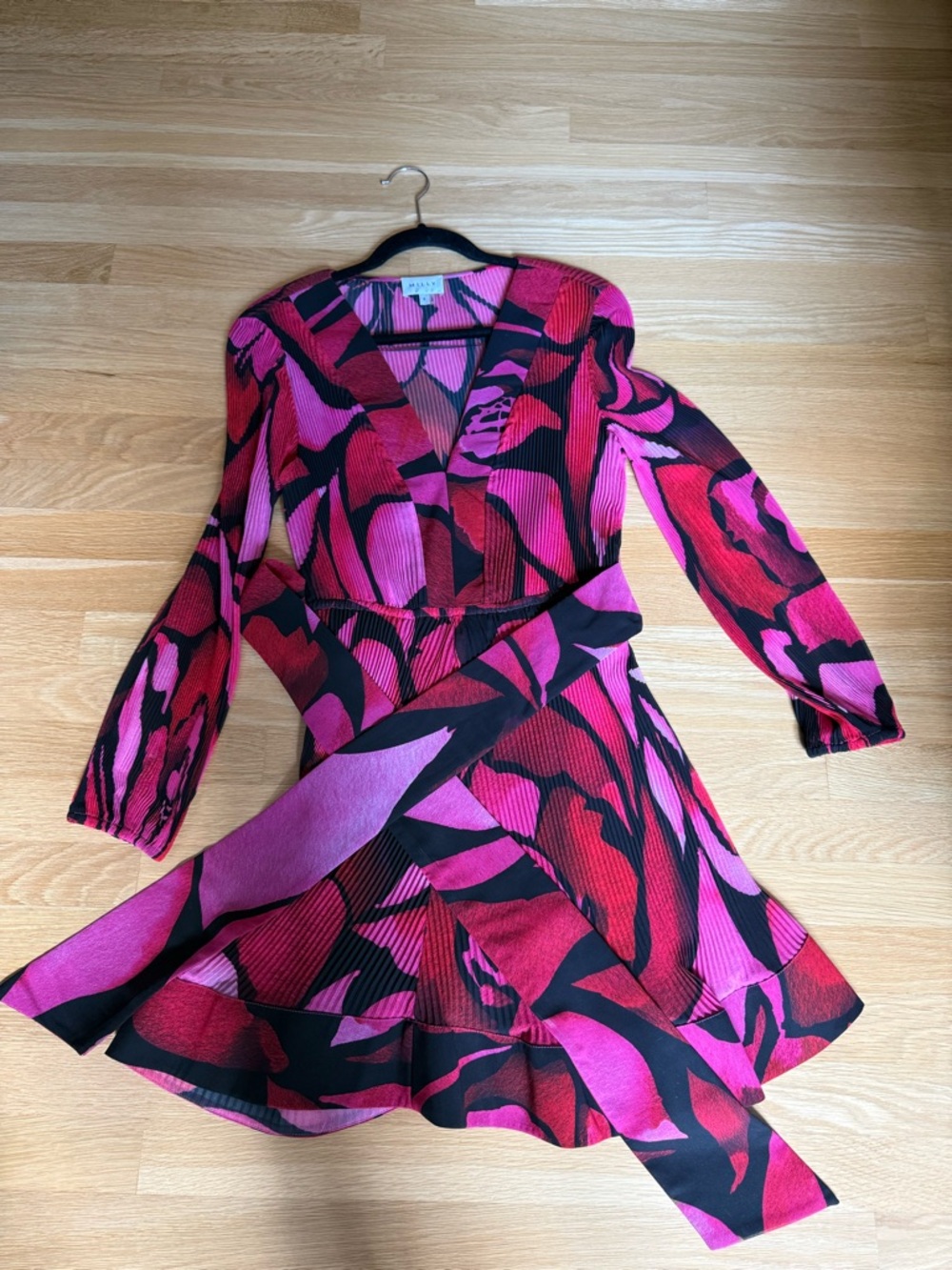 Milly Pink and Black Abstract Pleated Top
